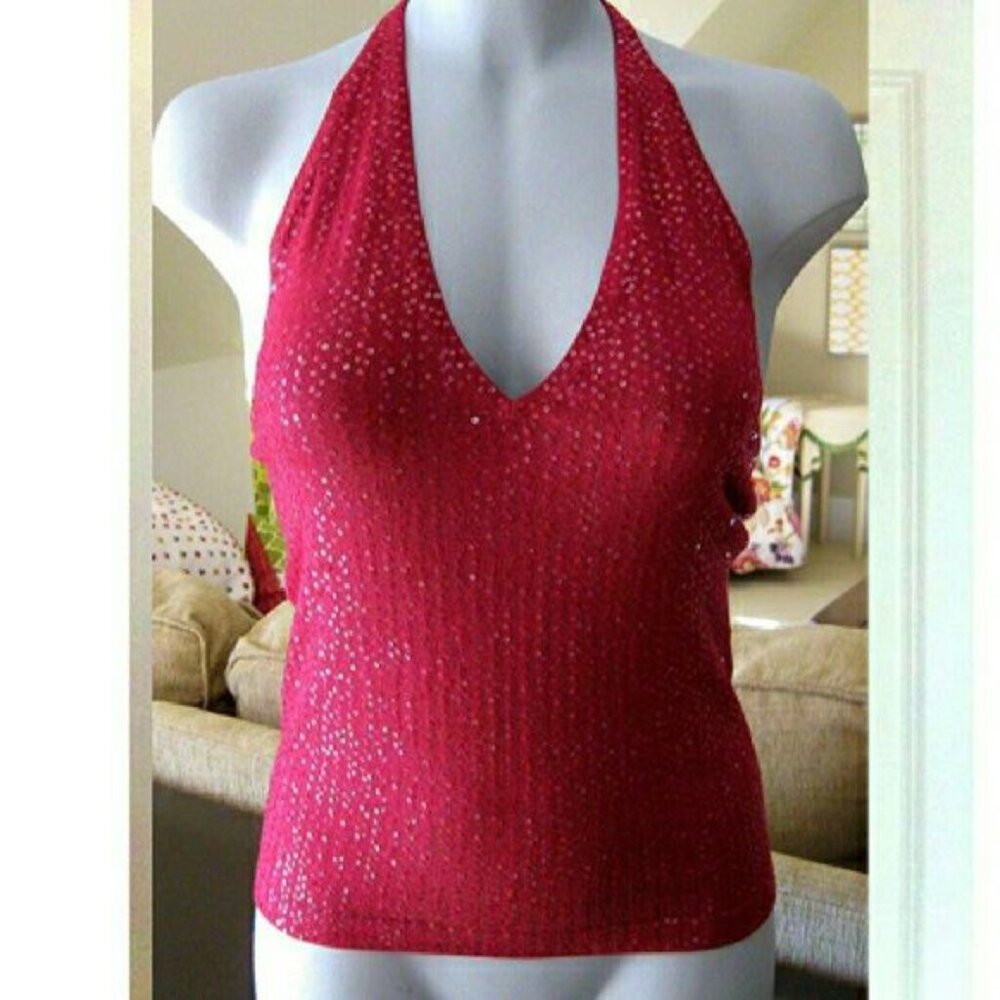 Red sequin halter top
